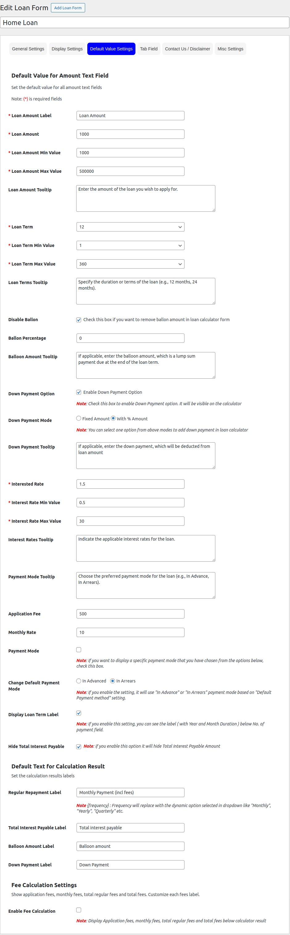 default value settings new pro